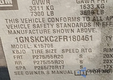 2015 Chevrolet Tahoe Ltz z USA, uszkodzony, nr VIN 1GNSKCKC2FR180461